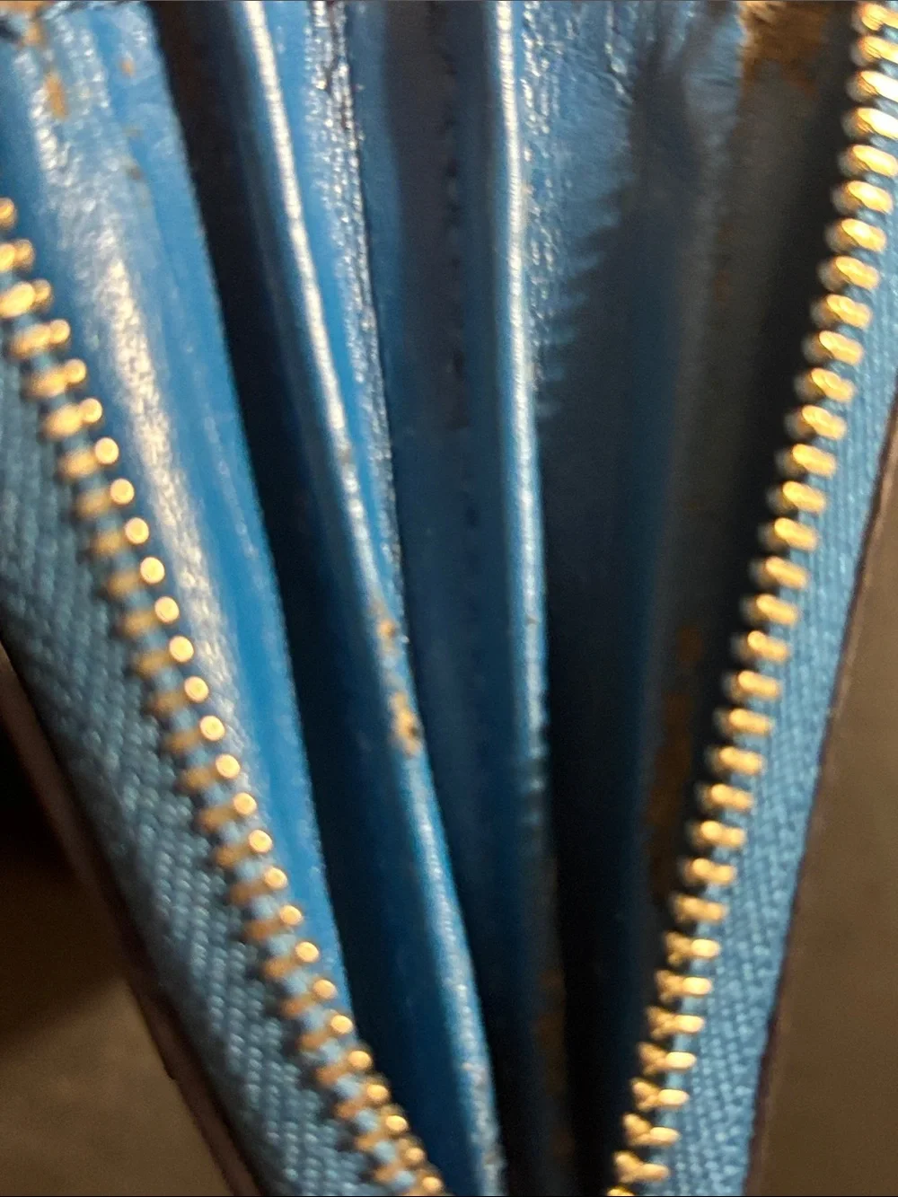 Coach Bright Blue Leather Zip Wristlet with Gold Logo